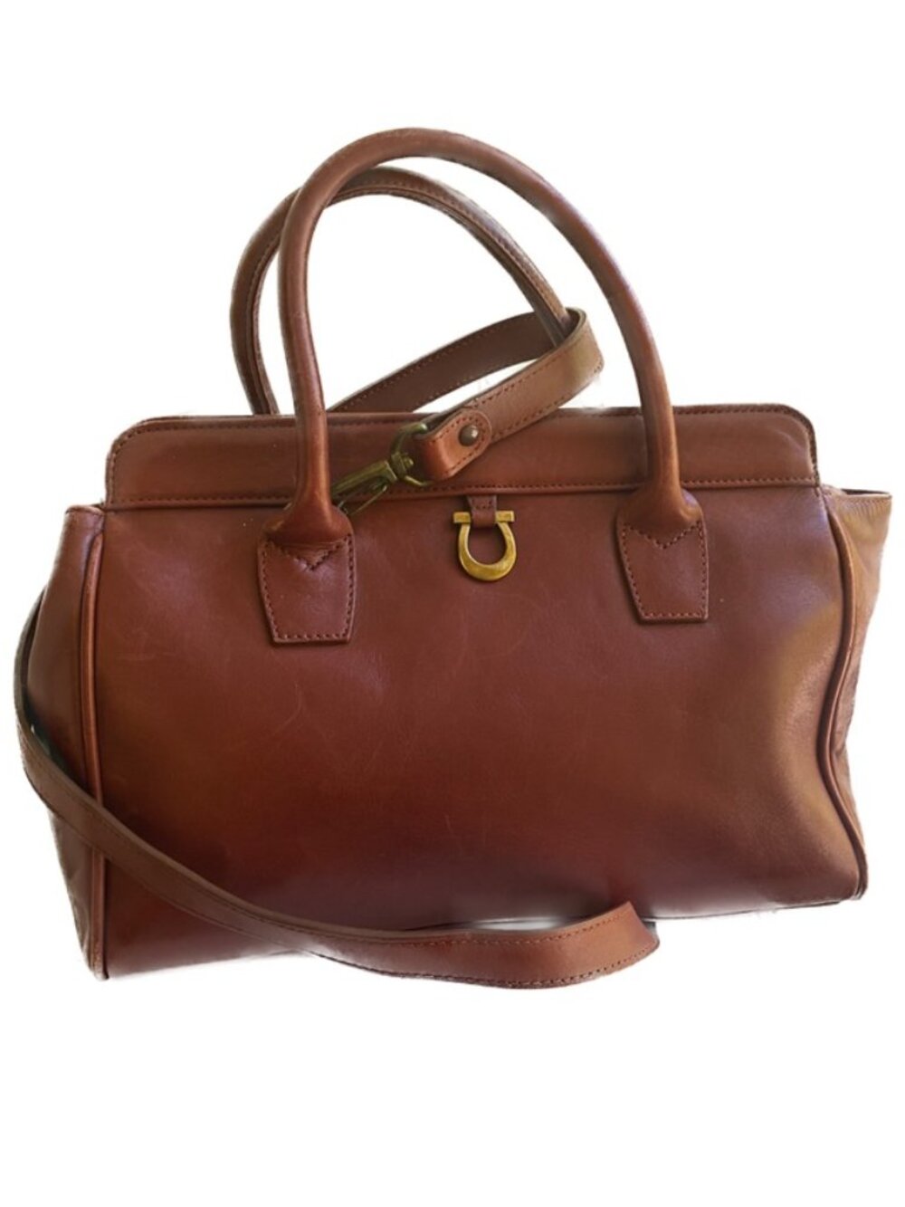 Vintage Etienne Aigner Satchel in Cognac Leather with Signature Jacquard Lining